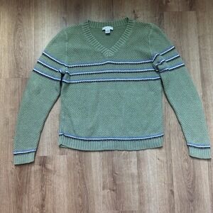 Vintage Christopher & Banks Ramie Cotton Blend Green V Neck Sweater Size Large